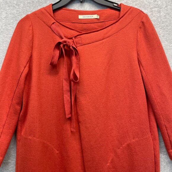 Decoster‎ Shift Dress Womens Small Red Tie Neck 3/4 Sleeve Artsy A-Line - Picture 2 of 14